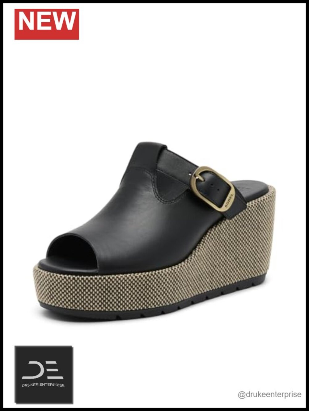 Sorel Sunpeak Wedge Slide Sandals Leather Raffia Wedge